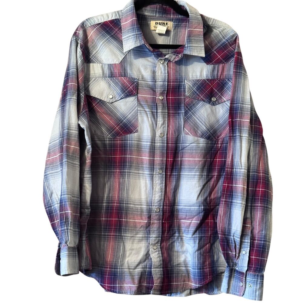 Duke Vintage XL Ranch wear Rodeo Western Pearl Snap long sleeve 100% Cotton